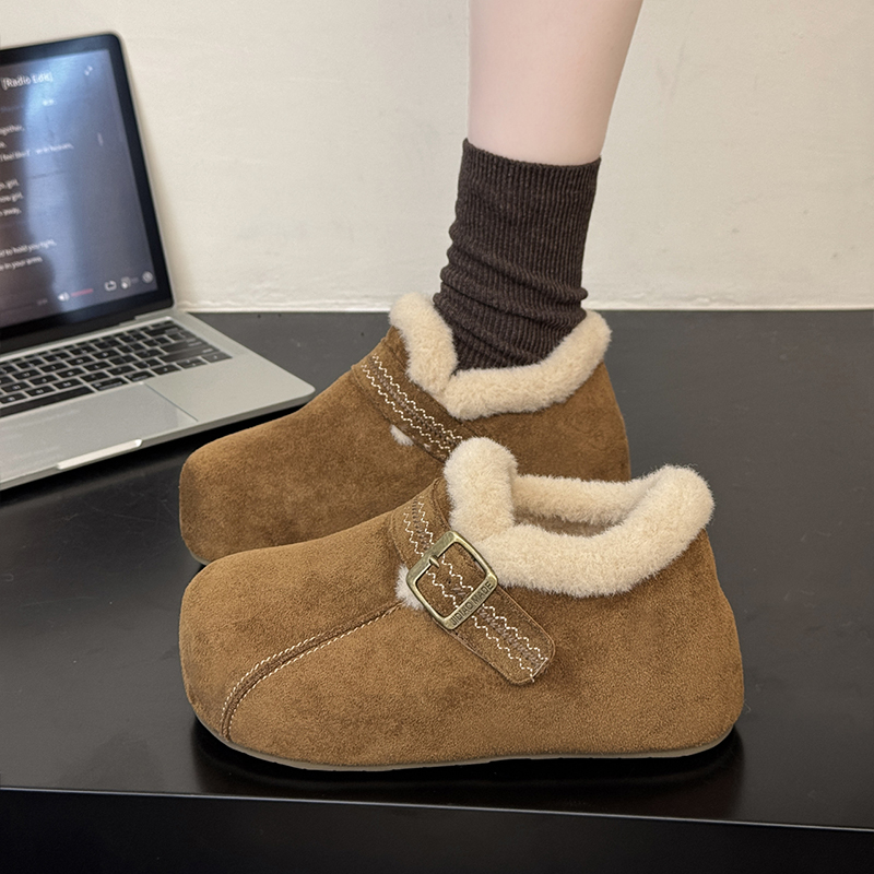 内增高勃肯鞋加绒毛毛一脚蹬棉鞋