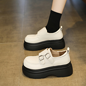 女2026春季 新款 气质百搭乐福单鞋 英伦风白色厚底增高小皮鞋 33小码
