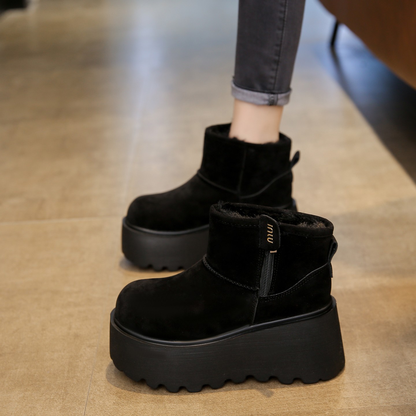 厚底雪地靴加绒勃肯短靴保暖棉鞋