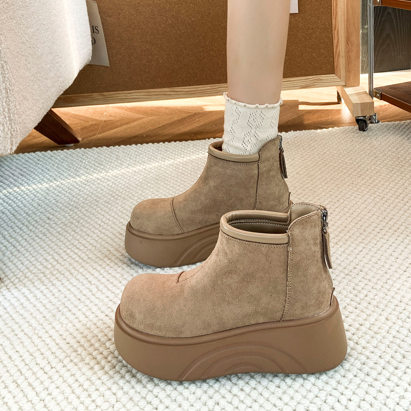 厚底勃肯雪地靴加绒松糕保暖棉鞋