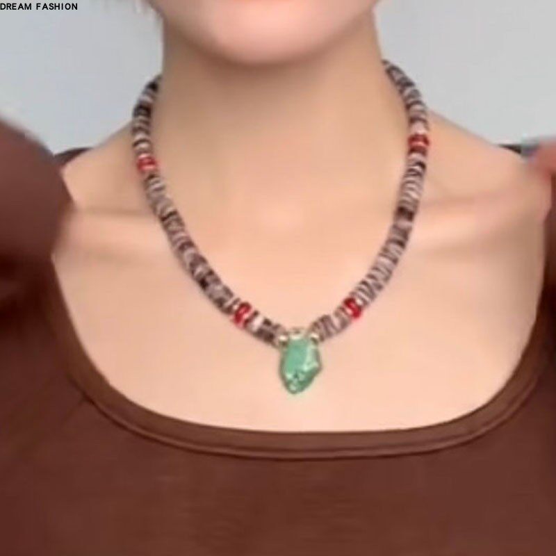 蓝松石珊瑚贝壳民族风小众个性设计感新潮项链锁骨链男女百搭饰品