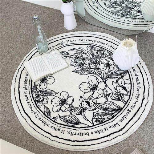 diptyque风黑白圆形地毯衣帽间地垫卧室床边毯加厚毛绒地毯