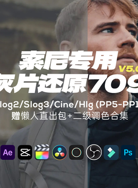 索尼灰片还原709转换LUTSony预设剪映PR达芬奇HLG/slog/cine调色