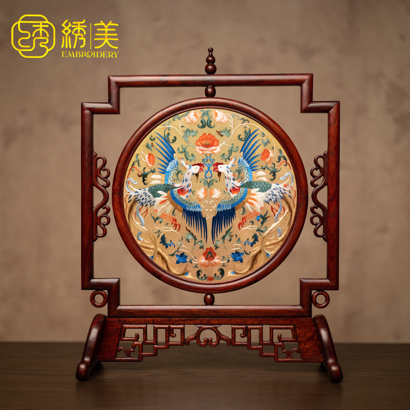 苏绣摆件国风家居饰品桌面装饰屏风手工双面绣工艺品中式刺绣礼品