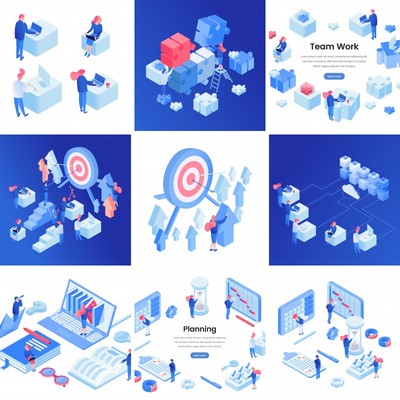 48套未来科技2.5D云计算书本教育医疗小人等距插画ai矢量素材1671