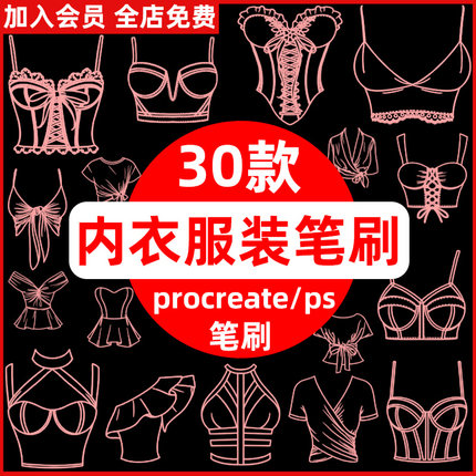 女生女性女士内衣泳衣紧身衣内衬女装服装线稿procreate/ps笔刷