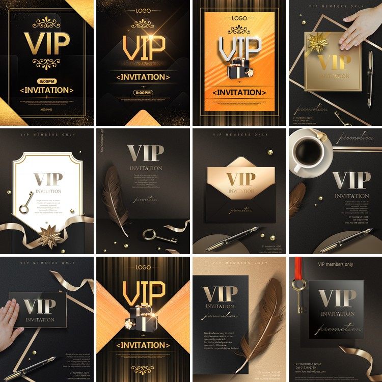 29套 vip卡片邀请函优惠劵金色海报psd分层设计素材