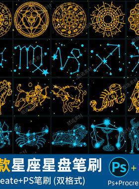 ps笔刷procreate笔刷十二星座星空符星系号星盘图案插画装饰元素