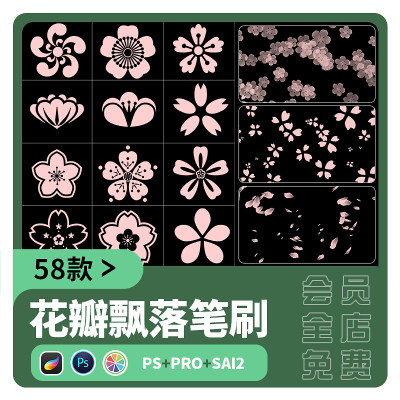 sai2笔刷花瓣飘落procreate笔刷樱花桃花花朵花纹图案ps预设素材