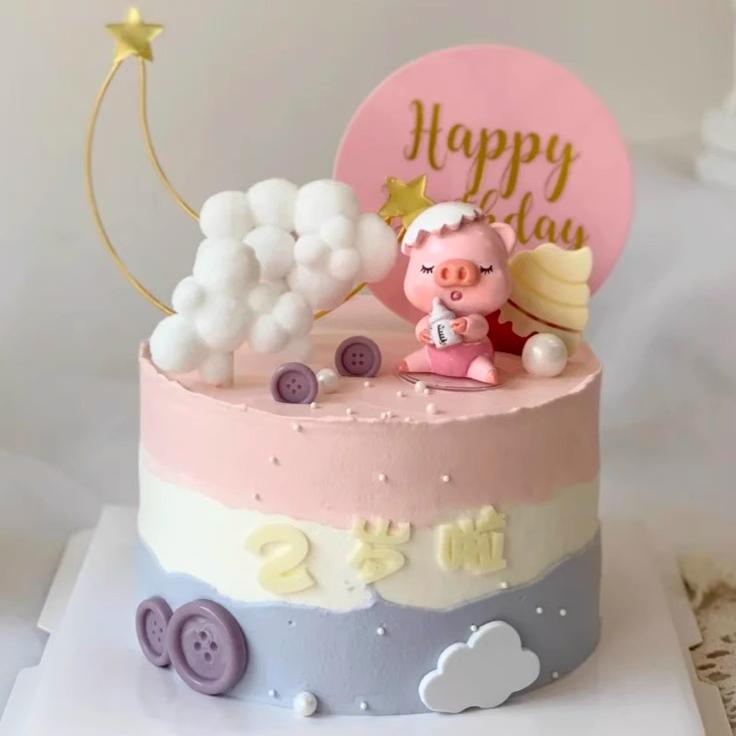 奶瓶猪奶瓶牛睡萌猪烘焙装饰可爱小猪小牛周岁生日蛋糕摆件