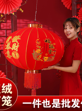 2026新款春节大红植绒灯笼装挂饰过年阳台农村大门口中国风宫吊灯