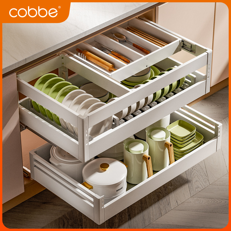 卡贝拉篮厨房日式双层抽屉式调味拉蓝橱柜收纳碗碟篮