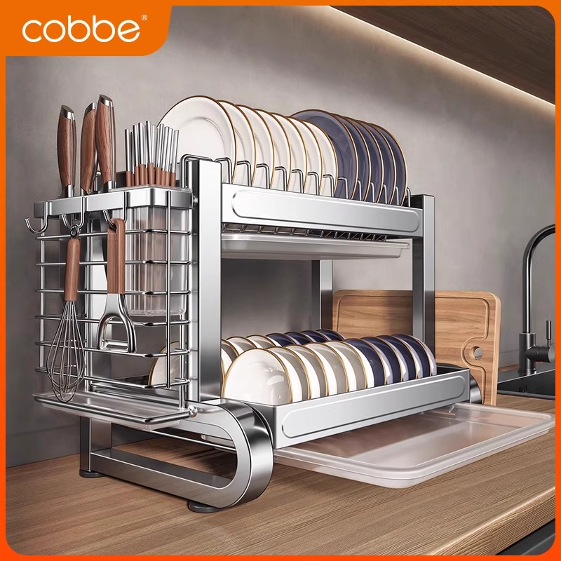 卡贝 304不锈钢厨房置物架碗架沥水架碗柜家用多功能放碗碟收纳架