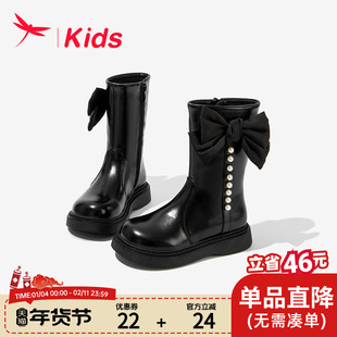 红蜻蜓女童鞋子儿童短靴子春秋款宝宝长筒靴2023新款高筒公主秋季
