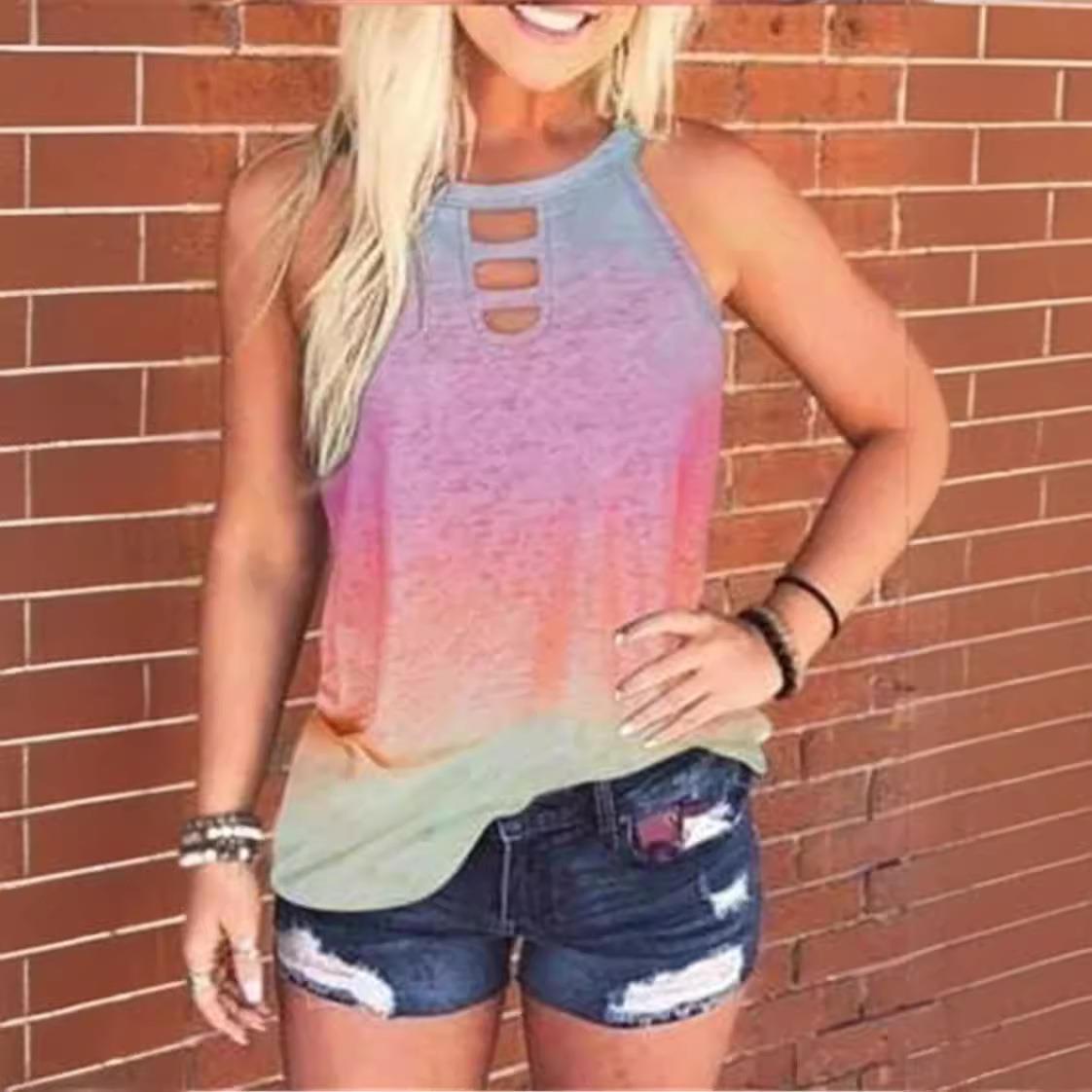 Women's sexy round neck tie-dye leopard print vest top