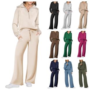 Sports Zipper Sweatshirt Long Suit Pants Leg Womens Casual