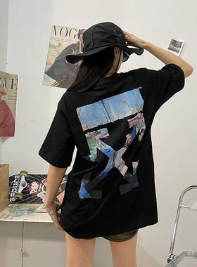 ink-splashed Short-sleeved gradient couple starry arrow