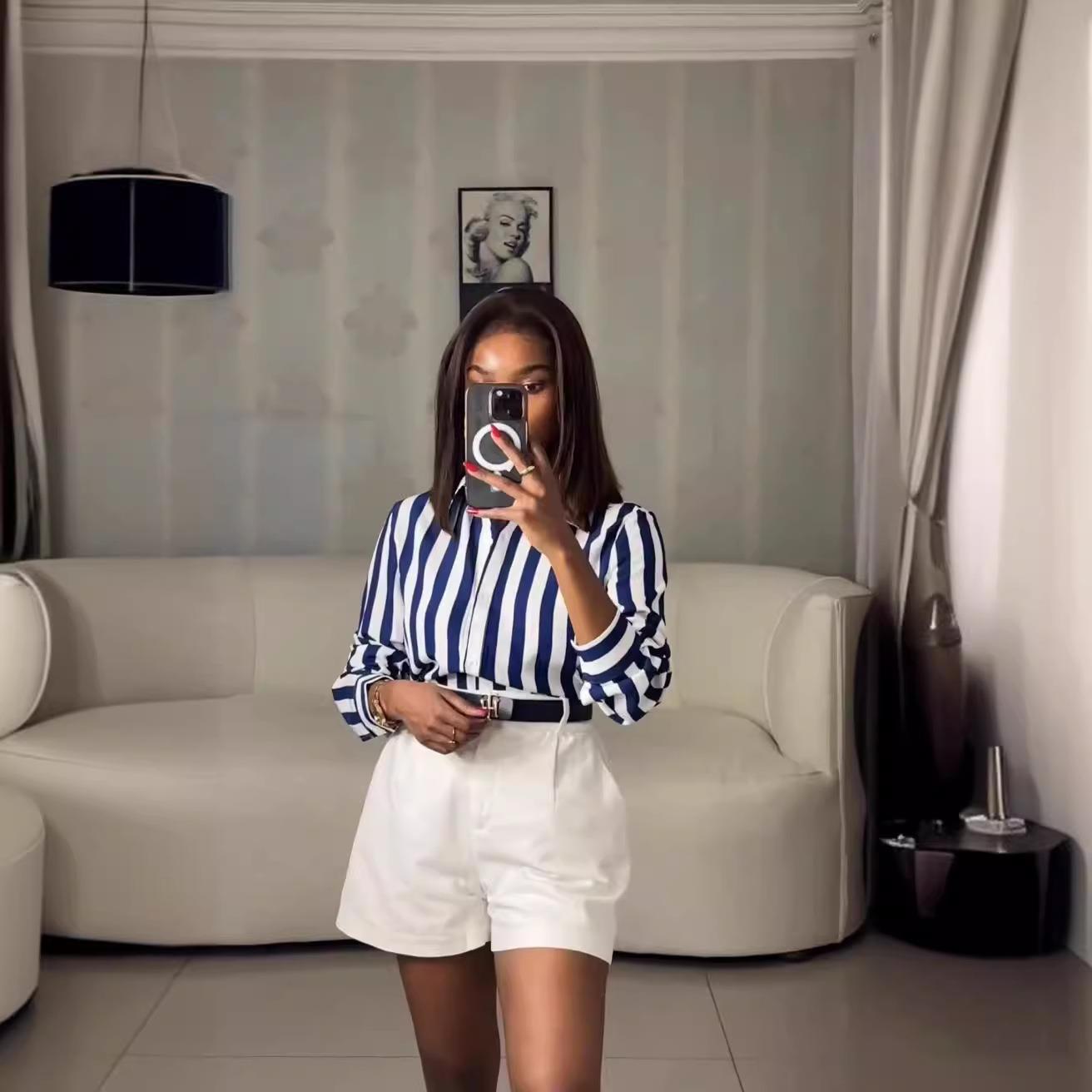 button lapel casual shirts commuter long collar turn-down