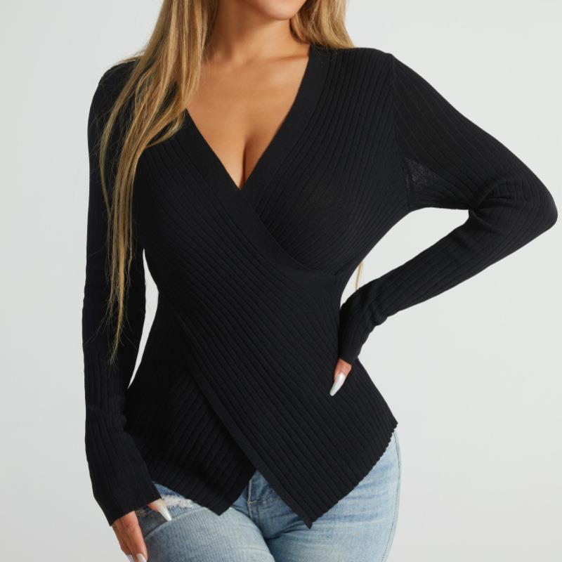 Womens irregular cross pullover sweater chic top knitted