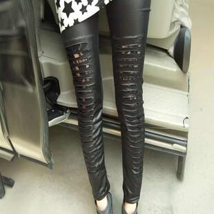 slim leggings imitation fashionable pencil leather Mesh