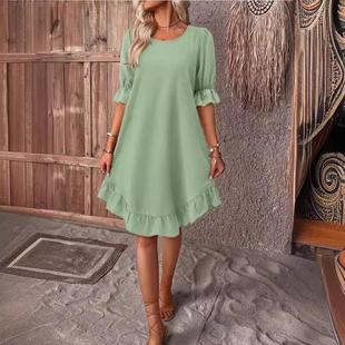 Retro Linen Round Womens and Loose Cotton Solid Swing Dress
