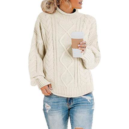 fashion winter solid pullover fit thick turtleneck line