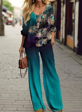 wmstar plus size women piece clothes print high waist long