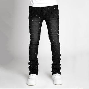men s skinny jeans slim fit fashion rhinestone streetwear