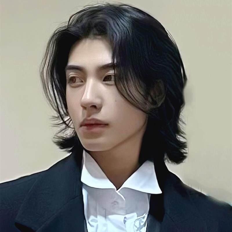 狼尾假发男生全头套式男士鲻鱼头男式仿真发日系帅气长发复古文艺