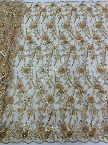 New Arrivals深咖色满幅立体钉花刺绣珠片面料古装戏服箱包面料