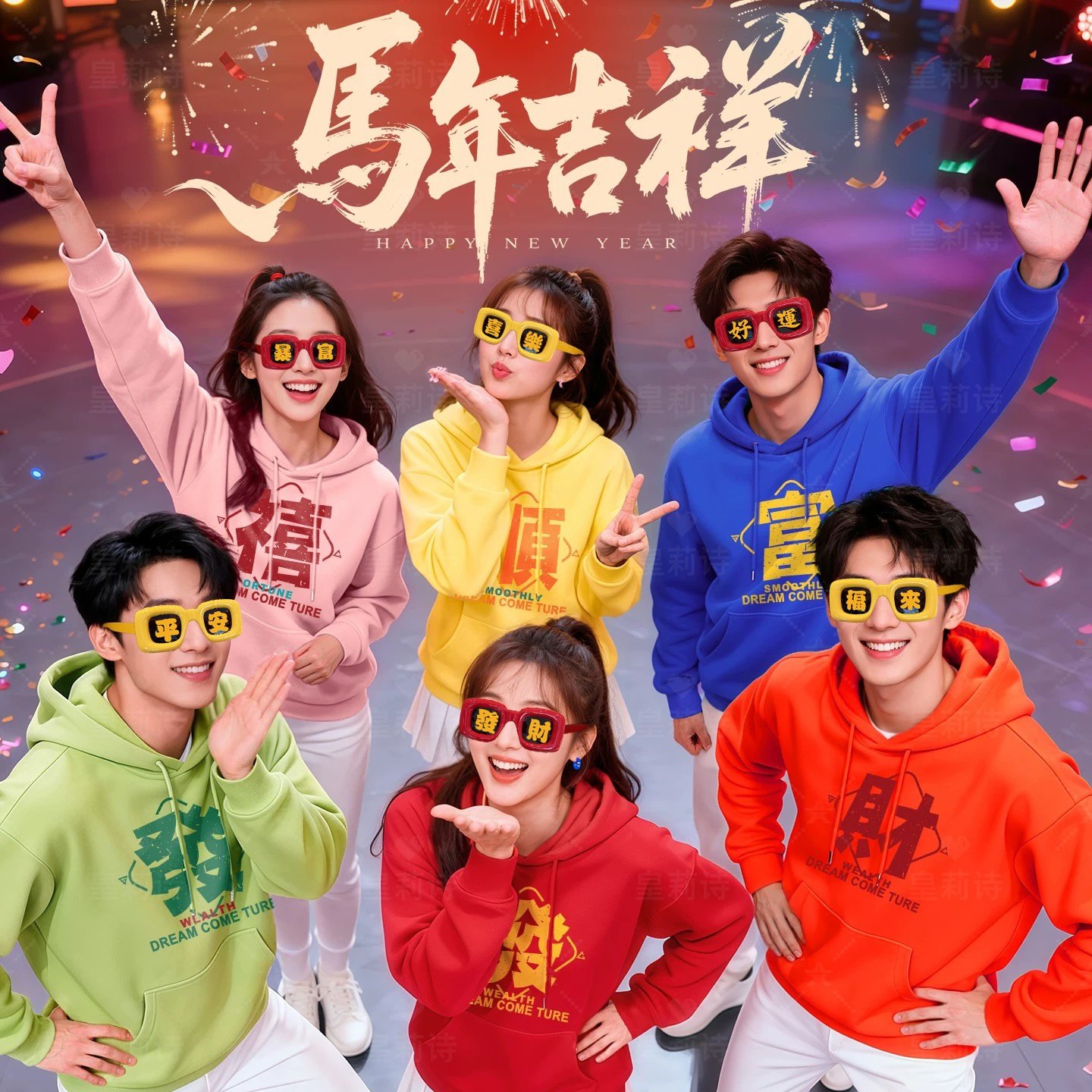 年会表演道具发财暴富眼镜新年拍照工具影楼写真拍摄氛围感装饰品