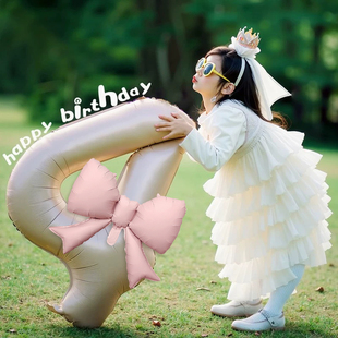 ins女孩儿童生日奶油氛围感蝴蝶结数字气球装 新款 饰拍照出片道具