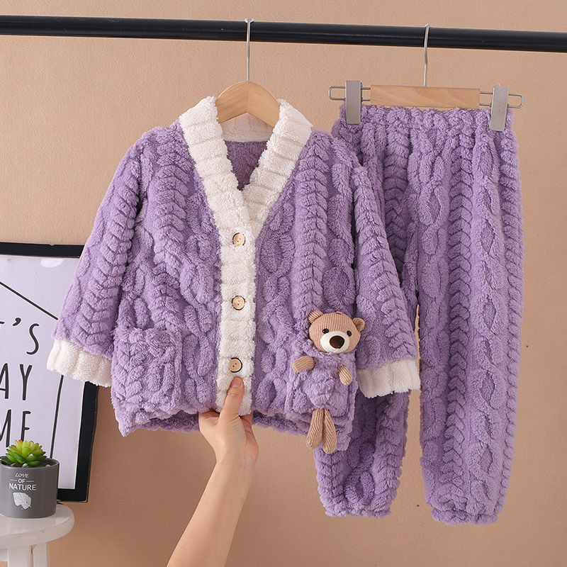 儿童睡衣秋冬季女童女孩珊瑚绒