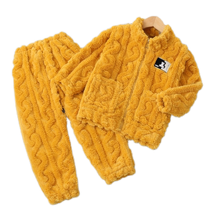 秋冬季儿童法兰绒睡衣男童宝宝家居服女童男孩加厚冬款珊瑚绒套装