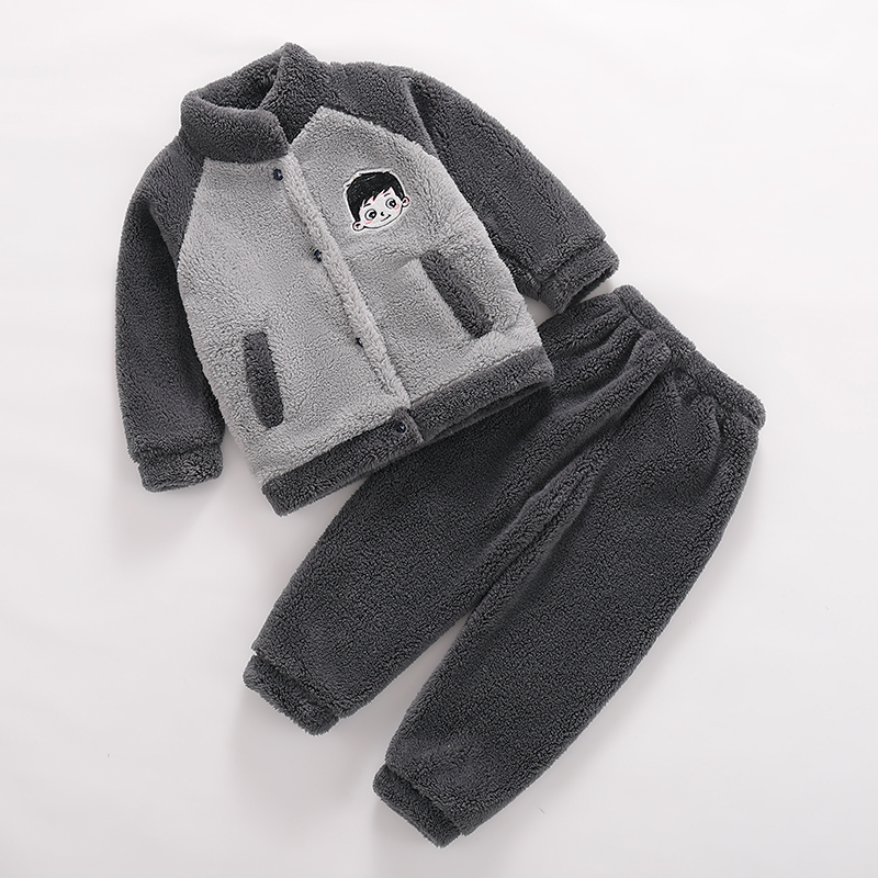 秋冬季男童珊瑚绒套装