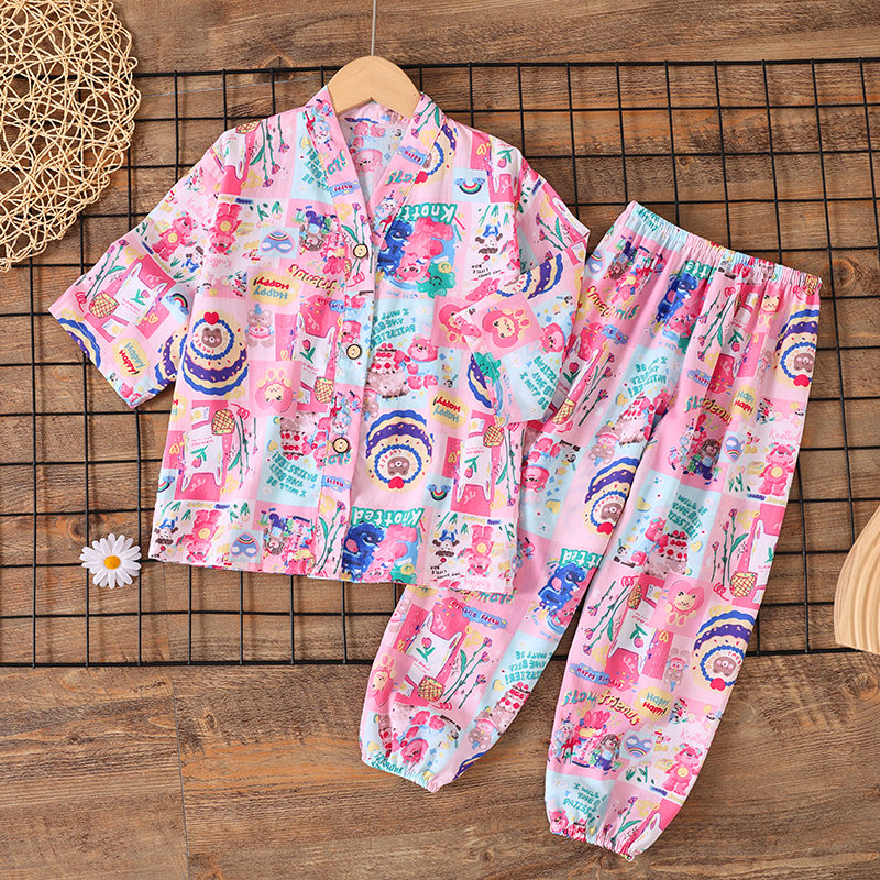 夏季儿童睡衣棉绸空调家居服套装