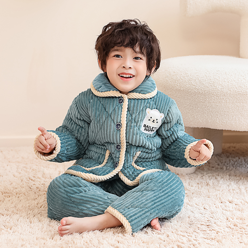 冬季男童珊瑚绒家居服套装