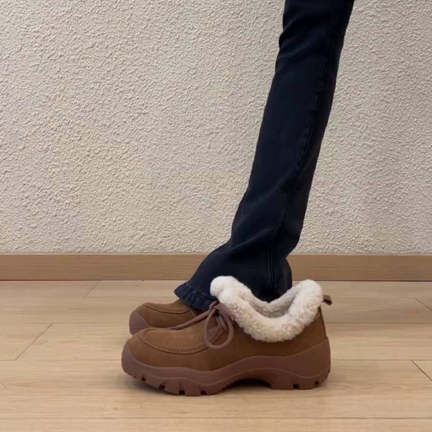 复古厚底系带圆头毛毛勃肯鞋女2026新款加绒保暖通勤舒适乐福单鞋,女鞋,棉鞋,淘宝优惠券,粉丝福利购,淘宝优惠卷