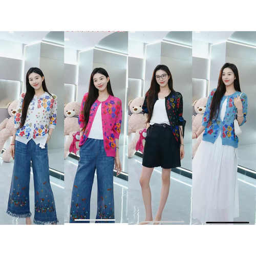 【来了就好】SC08103152-冰丝彩绘小花针织开衫