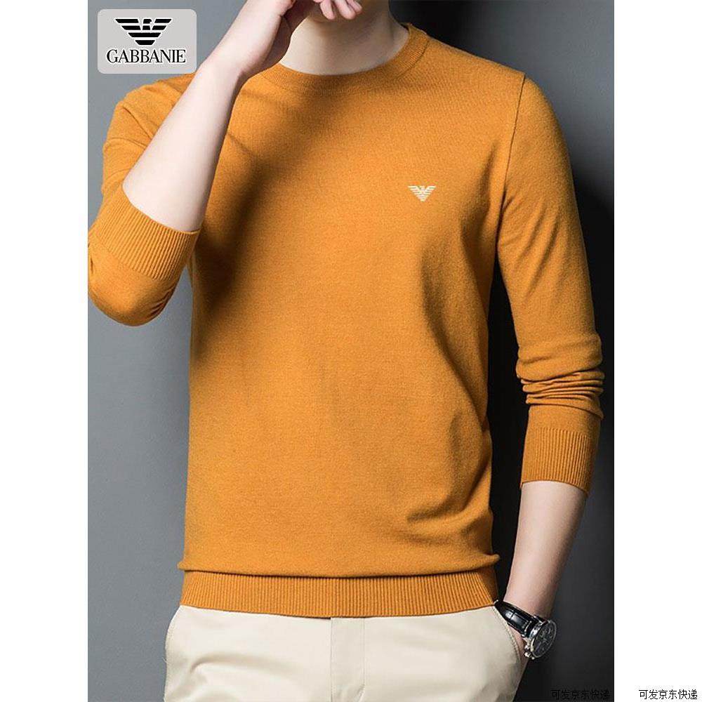 正品意大利 男士圆领针织长袖T恤春季新款打底小衫中青年薄款毛衣