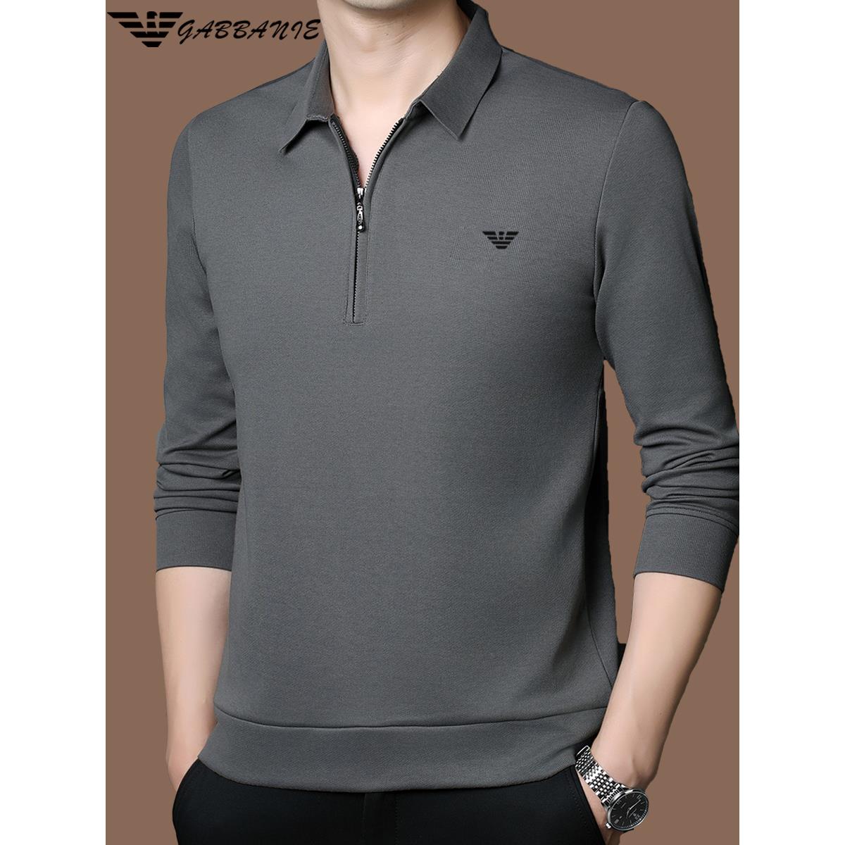 正品意大利名牌秋季长袖t恤男士纯棉半拉链高端休闲翻领polo衫男