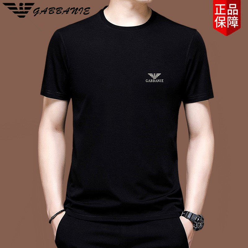 正品意大利 桑蚕丝短袖t恤男夏季冰丝圆领高端体恤衫男装半袖上衣