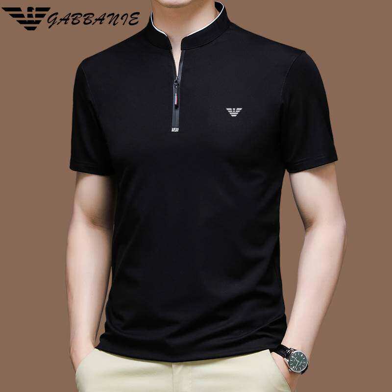 正品意大利高端短袖t恤男夏季冰丝立领休闲男士半袖polo衫上衣潮