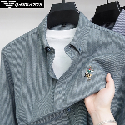 100%纯棉春秋季竖条纹长袖衬衫男2026新款简约商务休闲上衣潮寸衣