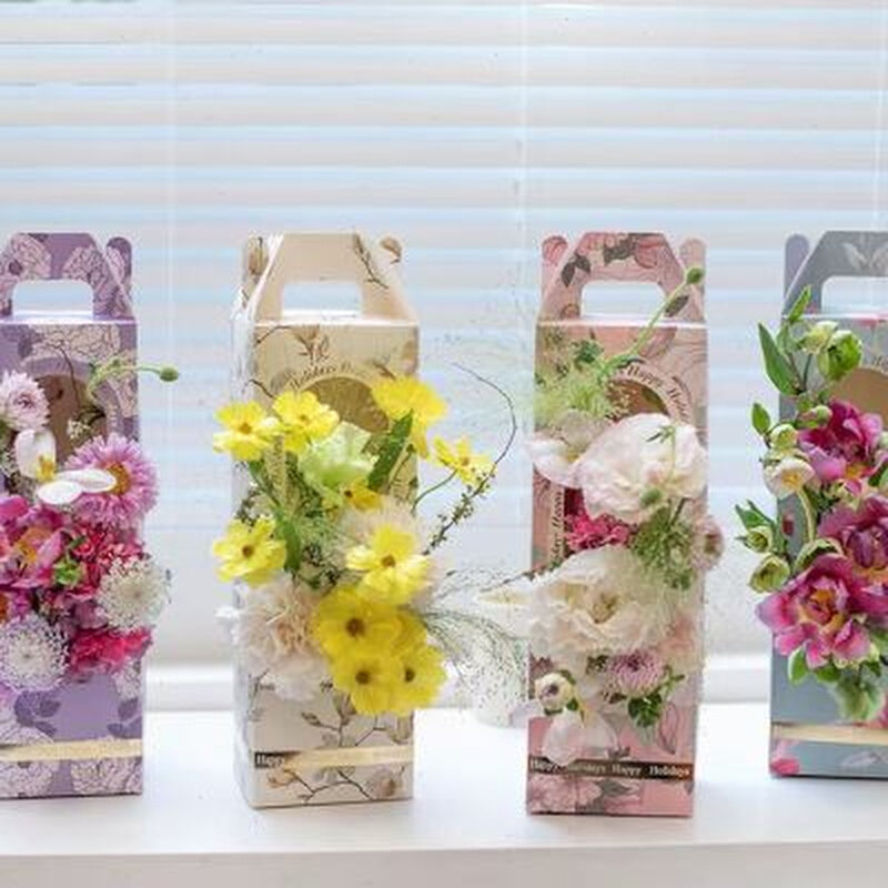 情人节午后花园开窗手提花盒橱窗袋子折叠插花盒烫金花艺包装盒i.