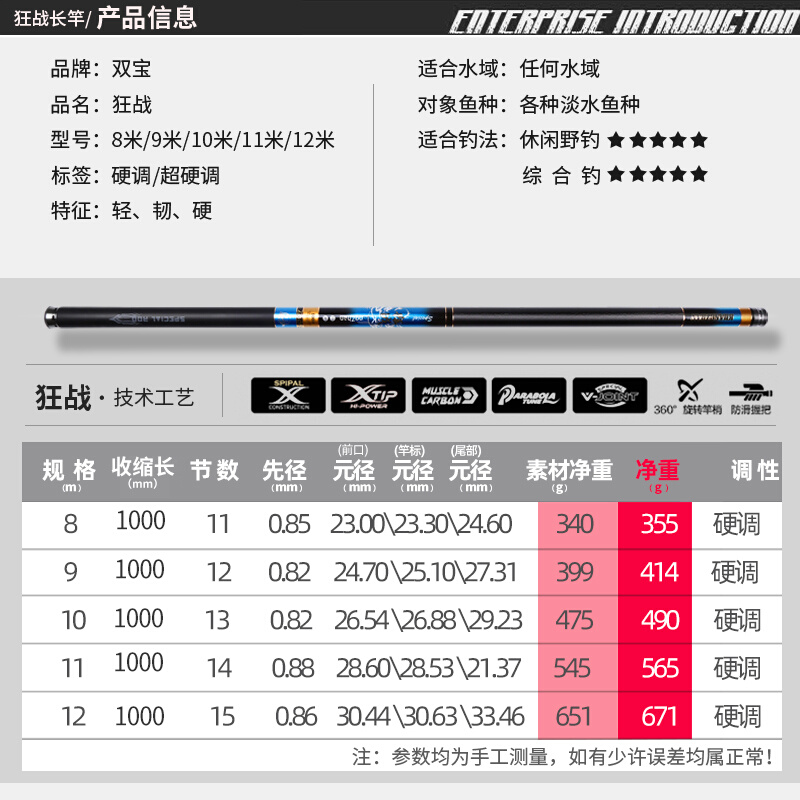 狂战长节手竿打窝竿8/9/10/11/12米炮杆长竿超硬