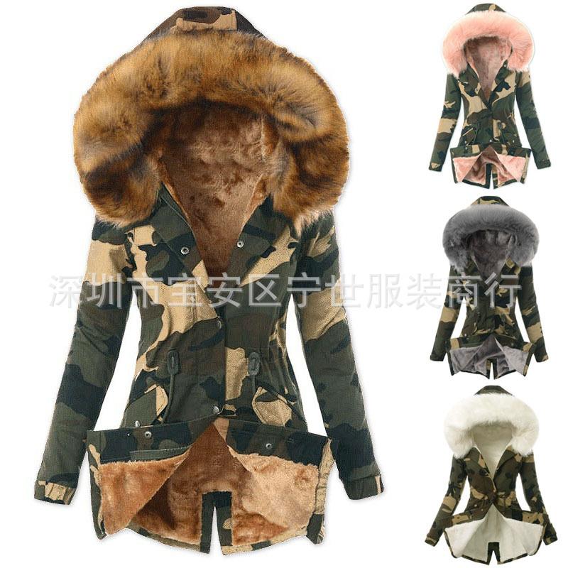Coat warm cotton jacket large size plus velvet thick fur