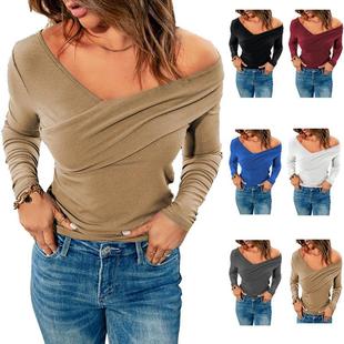 Wrap Off Long Solid Neck Top Sleeve Shoulder Color for