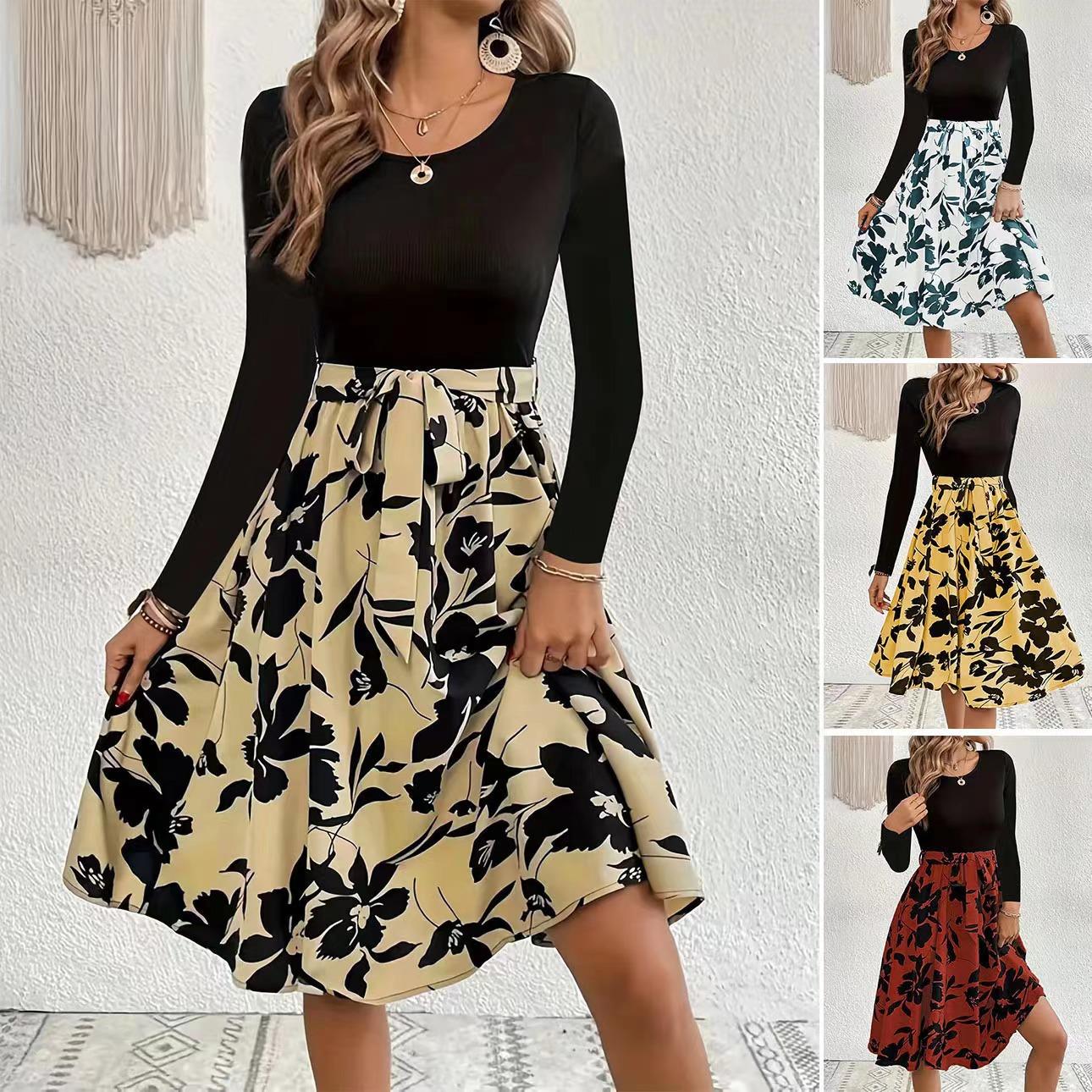 womens lace-up spring vestido and dress woman floral dress
