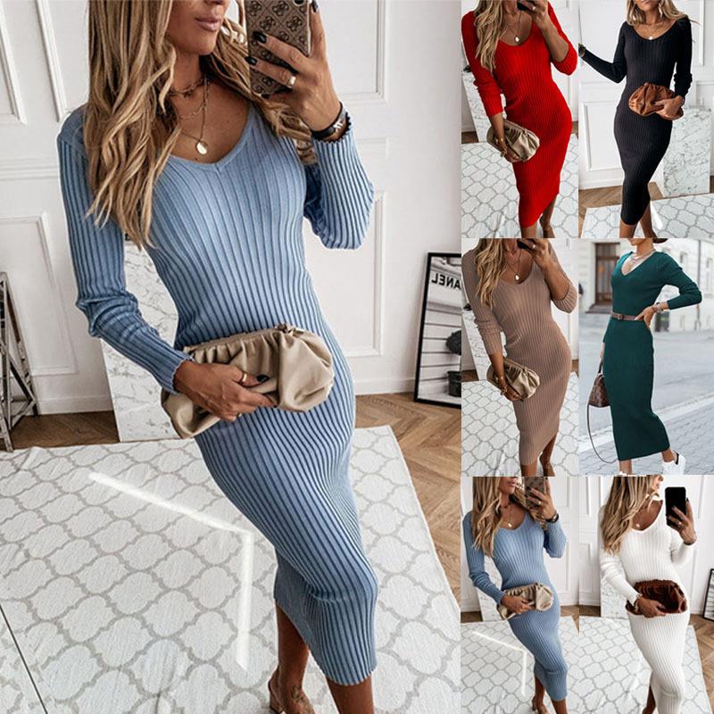Womens nightclub large sexy long-sleeved long dress V-neck
